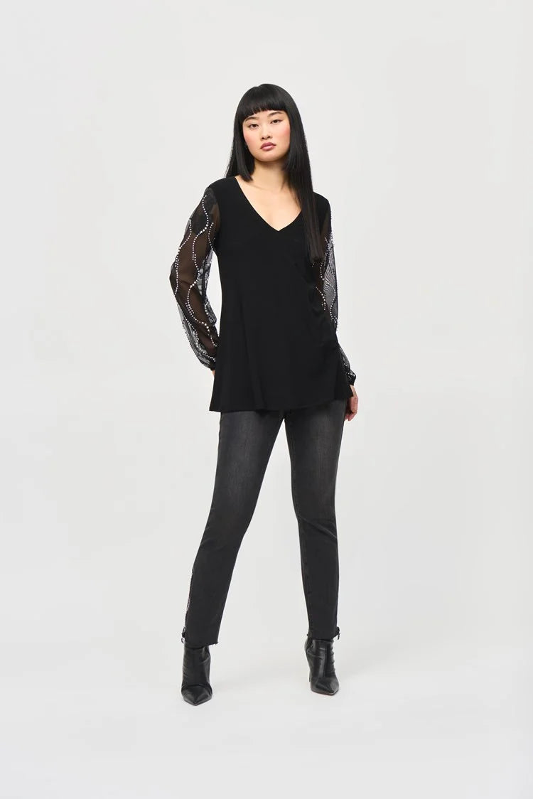 Boat Neck Women's Merino Wool Sweaters in Neutral ShadesJoseph Ribkoff Black Silky Knit Tunic With Beaded Sleeve Boat Neck Women's Merino Wool Sweaters in Neutral ShadesJoseph Ribkoff Black Silky Knit Tunic With Beaded Sleeve