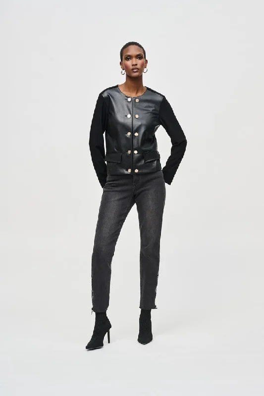 Short Sleeve Women's Cotton Blend Sweaters in Pastel ColorsJoseph Ribkoff Black Silky Knit and Leatherette Jacket Short Sleeve Women's Cotton Blend Sweaters in Pastel ColorsJoseph Ribkoff Black Silky Knit and Leatherette Jacket