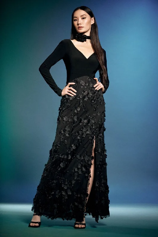 Button - Down Women's Shetland Wool Sweaters in Traditional PatternsJoseph Ribkoff Black Silky Knit With Embroidered Flower Gown Button - Down Women's Shetland Wool Sweaters in Traditional PatternsJoseph Ribkoff Black Silky Knit With Embroidered Flower Gown
