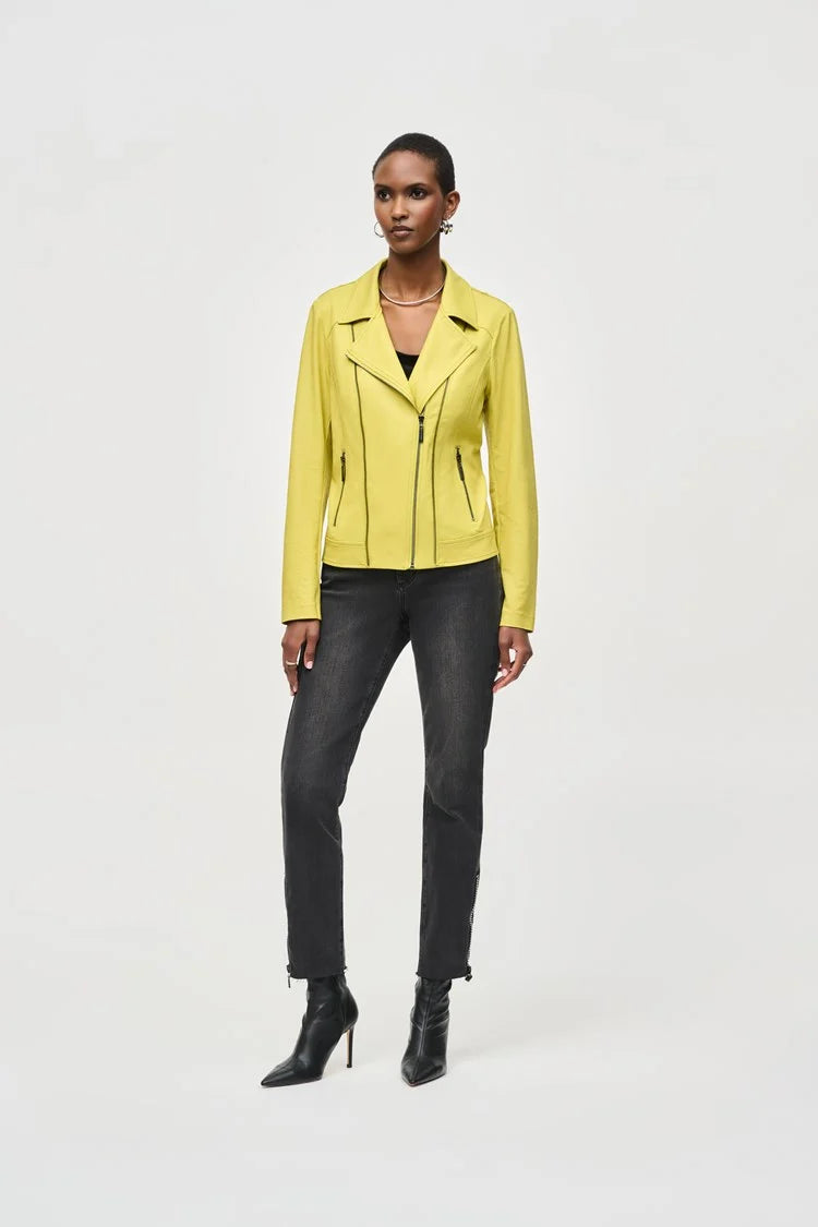 Plus Size Women's Side - Slit Sweaters in Bold SolidsJoseph Ribkoff Wasabi Foiled Knit Moto Jacket Plus Size Women's Side - Slit Sweaters in Bold SolidsJoseph Ribkoff Wasabi Foiled Knit Moto Jacket