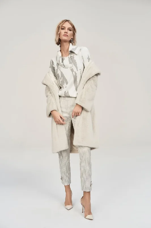 Hooded Women's Fleece - Lined Sweaters for WinterJoseph Ribkoff Vanilla/Grey Melange Jacquard Sweater Knit Cowl Neck Top Hooded Women's Fleece - Lined Sweaters for WinterJoseph Ribkoff Vanilla/Grey Melange Jacquard Sweater Knit Cowl Neck Top
