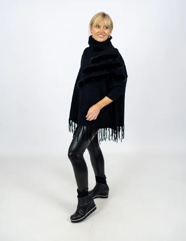 Women's Long Sleeve Turtleneck Cashmere SweatersJoseph Ribkoff Fringe Hem Top