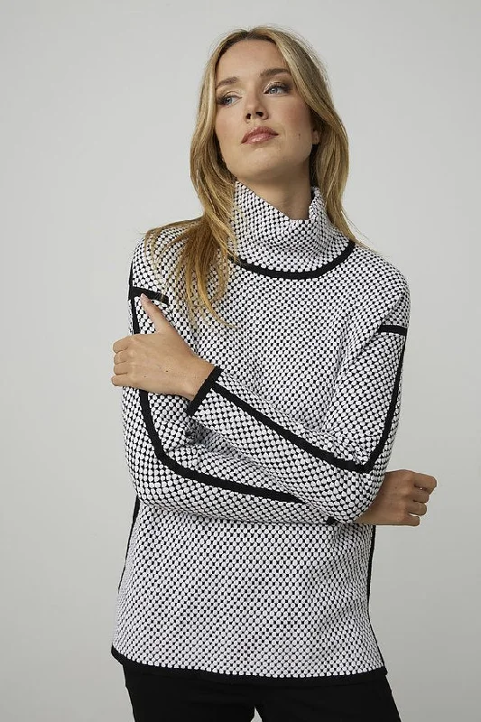 Plus Size Women's Belted Cable Knit SweatersJoseph Ribkoff Jacquard Funnel Neck Top Plus Size Women's Belted Cable Knit SweatersJoseph Ribkoff Jacquard Funnel Neck Top