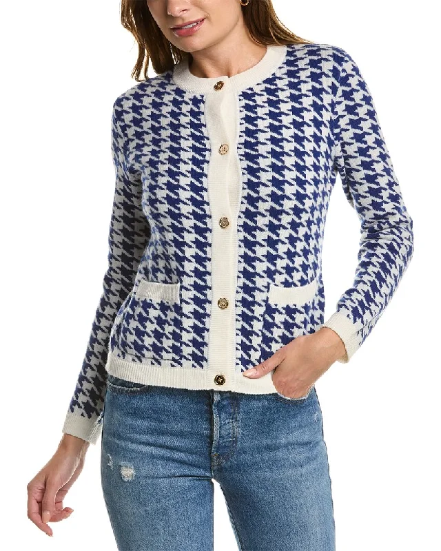 cropped women cardigan to pair with high - waisted jeansKier+J Houndstooth Wool & Cashmere-Blend Cardigan cropped women cardigan to pair with high - waisted jeansKier+J Houndstooth Wool & Cashmere-Blend Cardigan