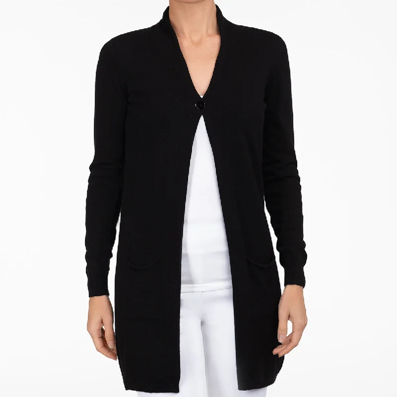 organic cotton women cardigan for an eco - friendly choiceLong One Button Cardigan in Black organic cotton women cardigan for an eco - friendly choiceLong One Button Cardigan in Black