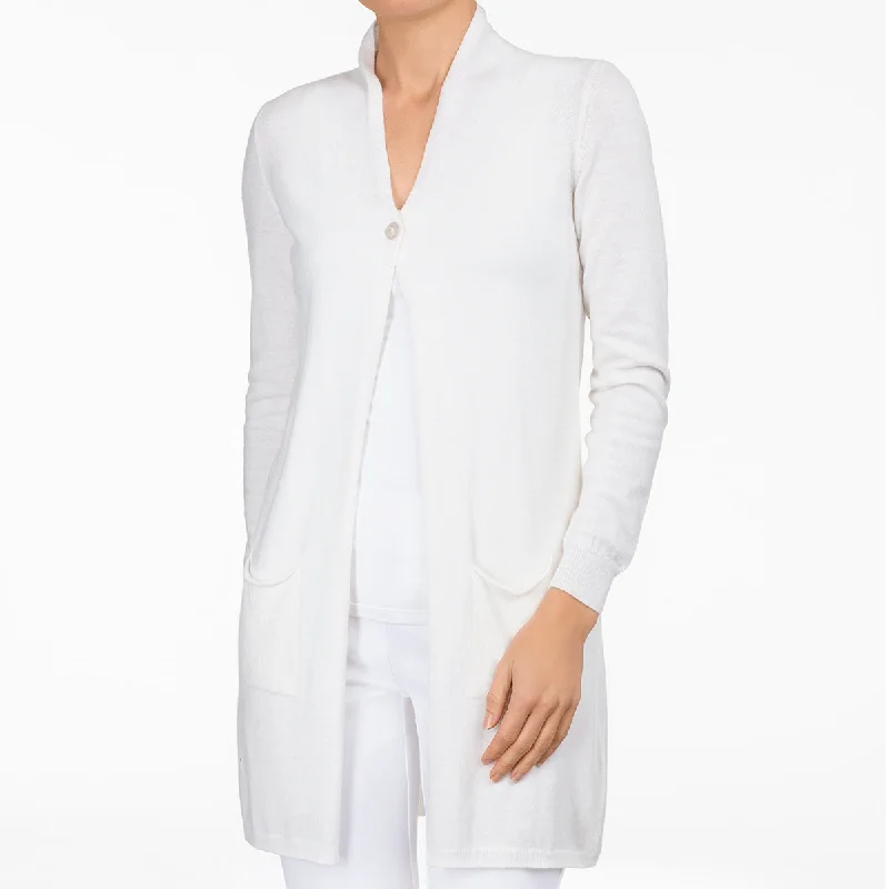 sequin embellished women cardigan for special occasionsLong One Button Cardigan in White sequin embellished women cardigan for special occasionsLong One Button Cardigan in White