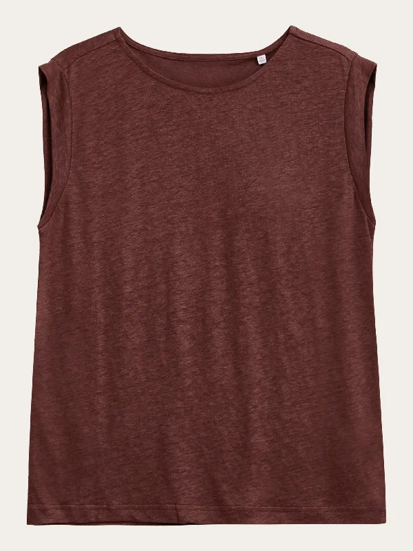 V - Neck Women T Shirt to Enhance the NecklineLoose fold up linen t-shirt - Tiramisu