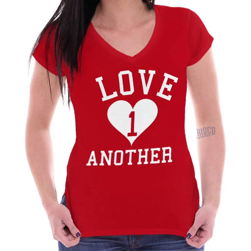 Moisture - Wicking Women T Shirt for Active LifestylesLove One Another Printed - Junior Fitted V-Neck T-Shirt Moisture - Wicking Women T Shirt for Active LifestylesLove One Another Printed - Junior Fitted V-Neck T-Shirt