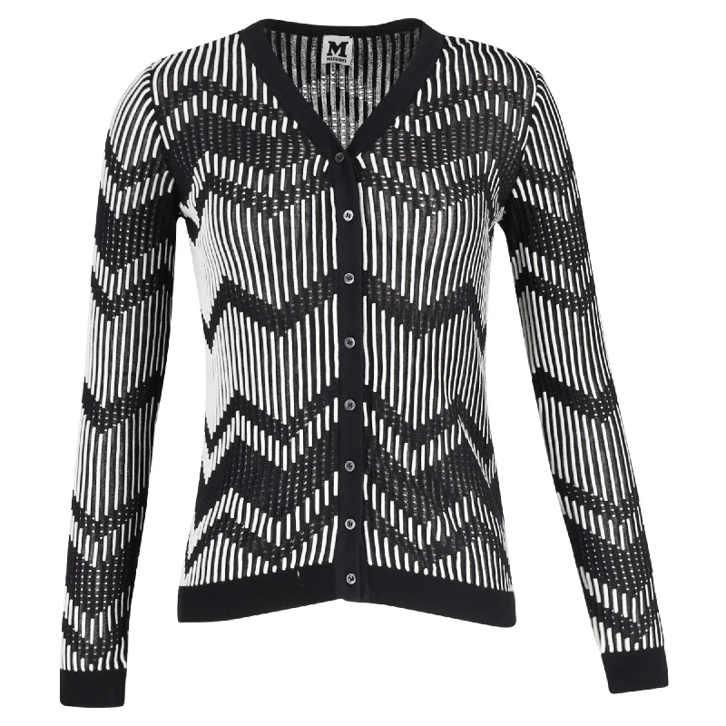 maternity women cardigan for expecting momsM Missoni Monochrome Patterned Perforated Knit Button Front Cardigan in Black and White Cotton maternity women cardigan for expecting momsM Missoni Monochrome Patterned Perforated Knit Button Front Cardigan in Black and White Cotton