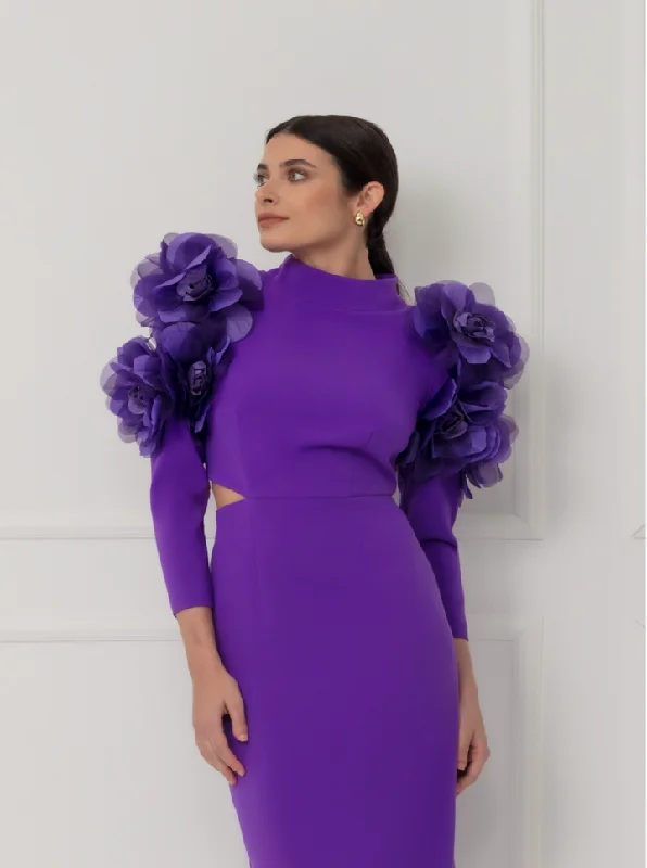 Plus Size Women's Ruffled Hem Sweaters in Floral PrintsMatilde Cano Purple Morado Flores Dress Plus Size Women's Ruffled Hem Sweaters in Floral PrintsMatilde Cano Purple Morado Flores Dress