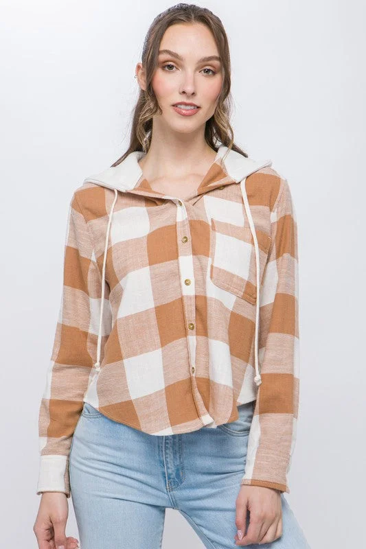 Split - Hem Women's Linen Blend Sweaters for SpringMolly Hooded Shacket-Rust