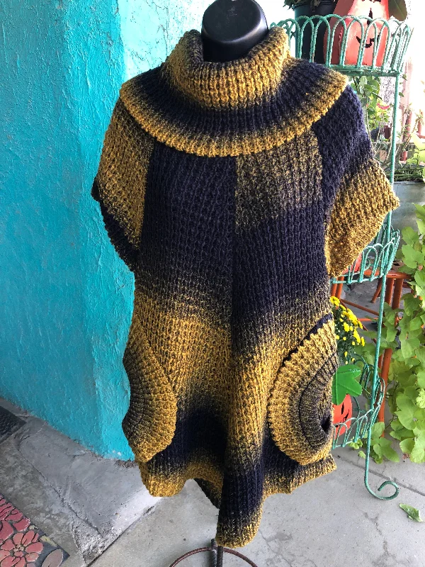 Plus Size Women's Side - Slit Sweaters in Bold SolidsMustard and Navy Knit Tunic