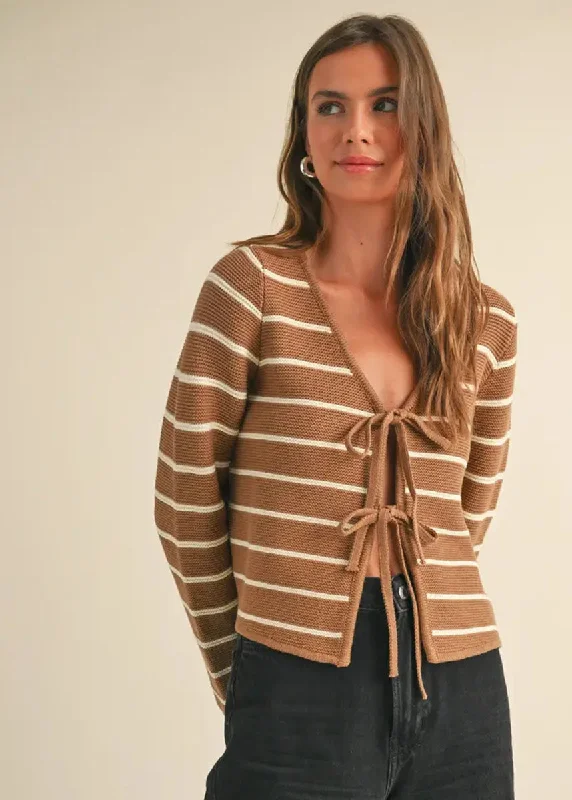 maternity women cardigan for expecting momsNancy Striped Tie-Front Cardigan - Mocha & White maternity women cardigan for expecting momsNancy Striped Tie-Front Cardigan - Mocha & White