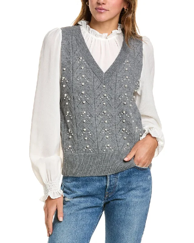 Boat Neck Women's Merino Wool Sweaters in Neutral ShadesNanette Nanette Lepore Embellished Sweater Boat Neck Women's Merino Wool Sweaters in Neutral ShadesNanette Nanette Lepore Embellished Sweater