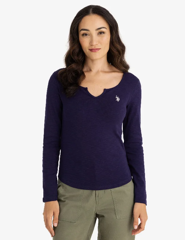 Moisture - Wicking Women T Shirt for Active LifestylesNOTCH NECK LONG SLEEVE T-SHIRT