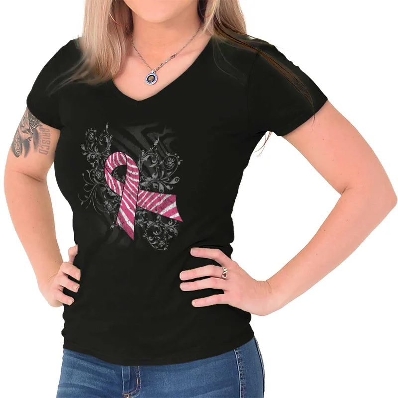 Sleeveless Women T Shirt for Summer ComfortPink And White Ribbon Junior Fit V-Neck T Shirt Sleeveless Women T Shirt for Summer ComfortPink And White Ribbon Junior Fit V-Neck T Shirt