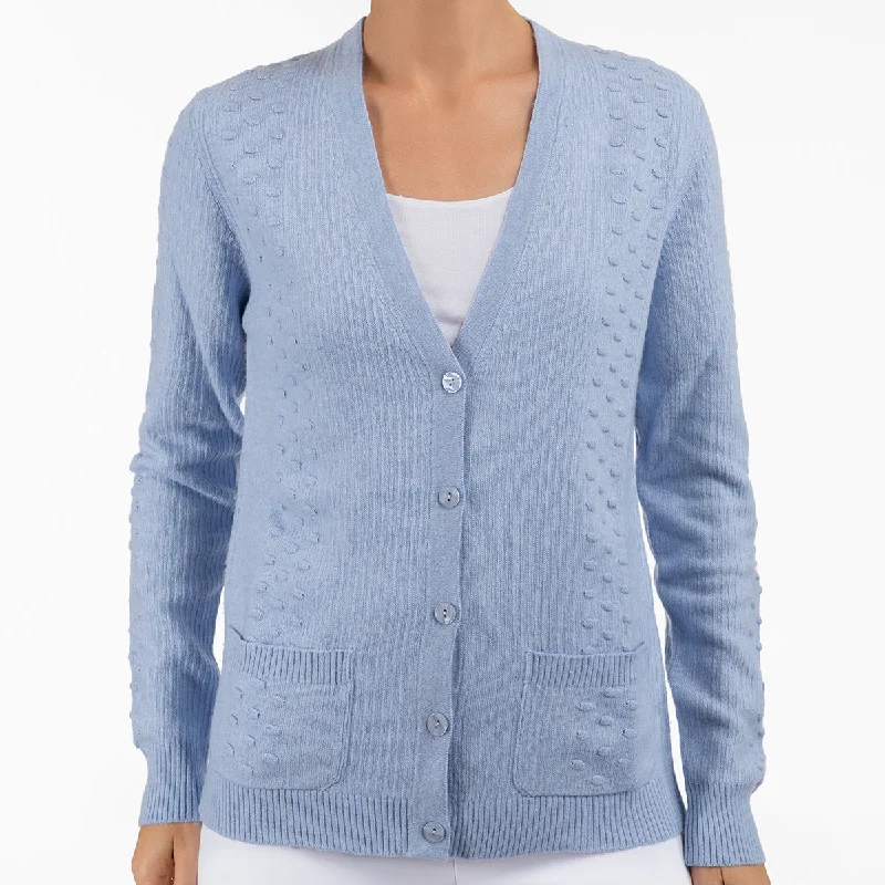 floral print women cardigan for a feminine touchPom Pom Cardigan in Lt Blue