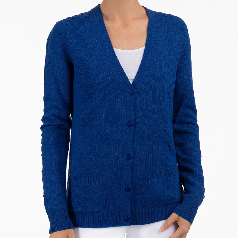 boyfriend style women cardigan for a relaxed fitPom Pom Cardigan in Sapphire