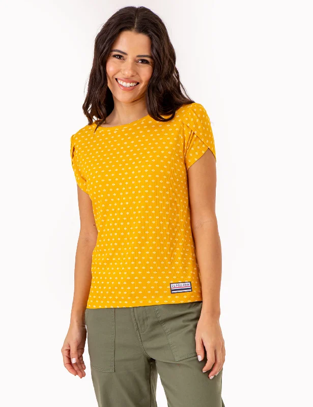 Organic Cotton Women T Shirt for Eco - Conscious WearersPRINTED TULIP SLEEVE TOP
