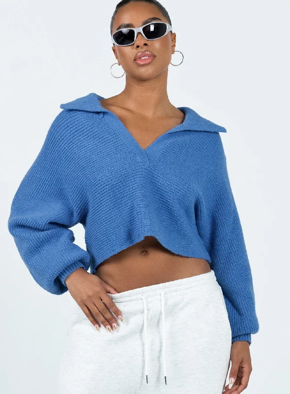 Open - Front Women's Cardigan - Style Mohair SweatersQuinten Sweater Blue