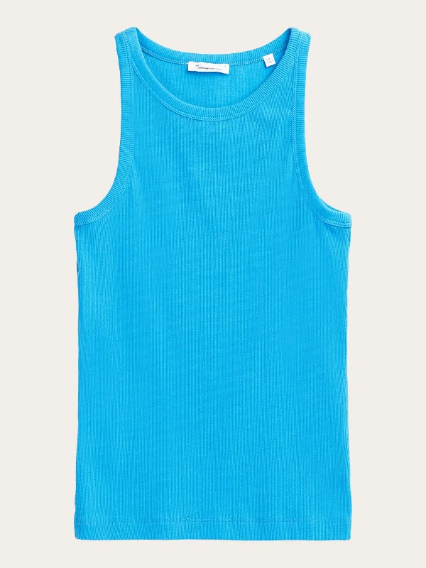 Tie - Dye Women T Shirt with a Bohemian VibeRacer rib top - Malibu Blue