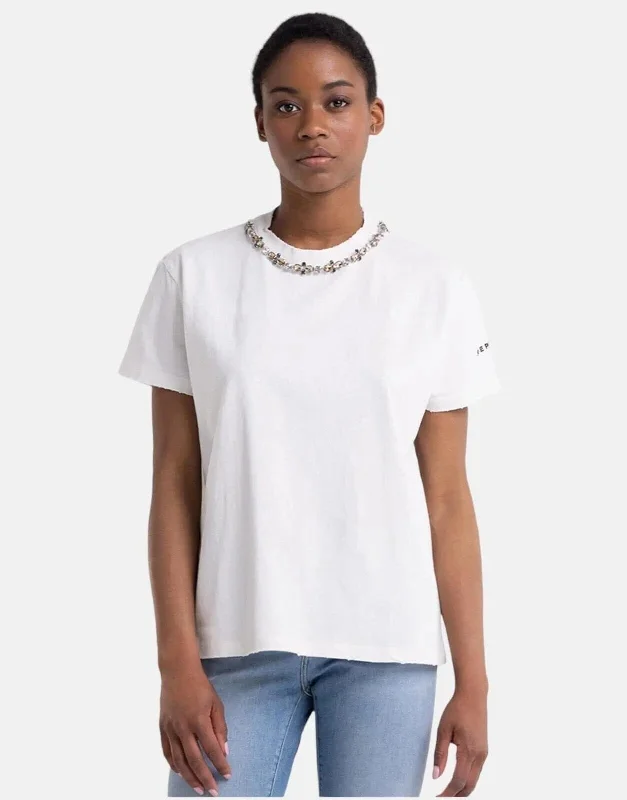 Crew Neck Women T Shirt with a Timeless DesignReplay Rhinestone Applique T-Shirt