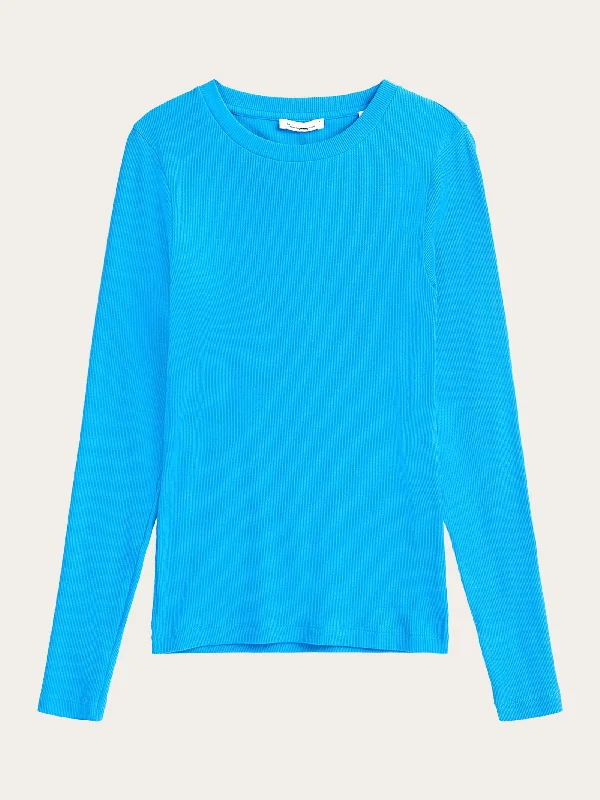Plus Size Women T Shirt for a Comfortable and Flattering FitRib Scoop neck long sleeved - Malibu Blue Plus Size Women T Shirt for a Comfortable and Flattering FitRib Scoop neck long sleeved - Malibu Blue