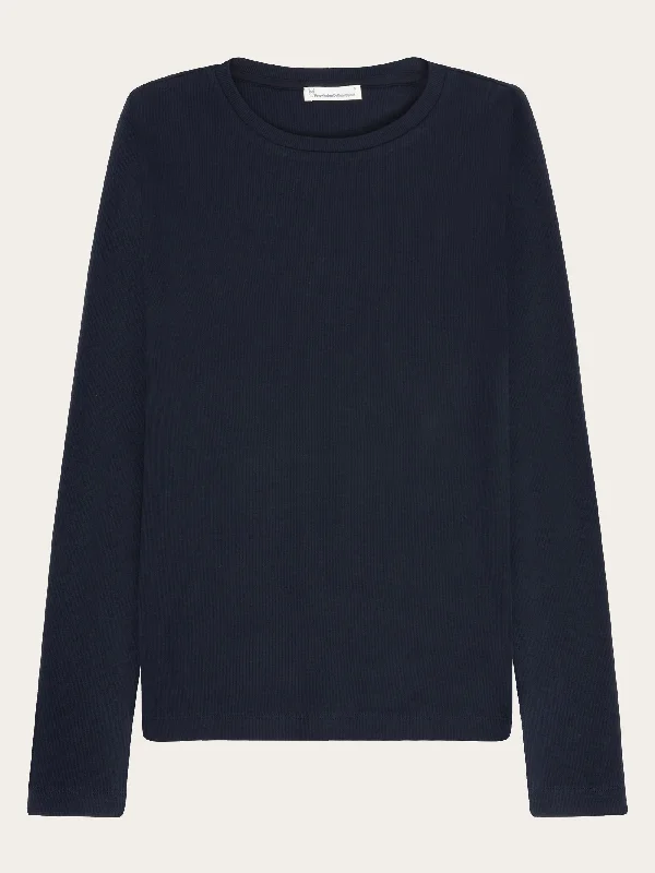 Pocketed Women T Shirt for Added FunctionalityRib Scoop neck long sleeved - Night Sky Pocketed Women T Shirt for Added FunctionalityRib Scoop neck long sleeved - Night Sky