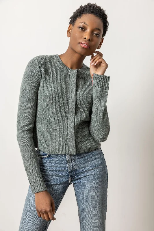 ribbed women cardigan with a classic textureRibbed Cardigan Sweater Heron