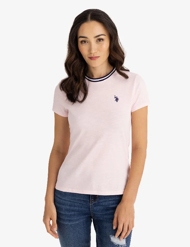 Sheer Women T Shirt for a Stylish and Alluring LookRINGER NECK TRIM T-SHIRT