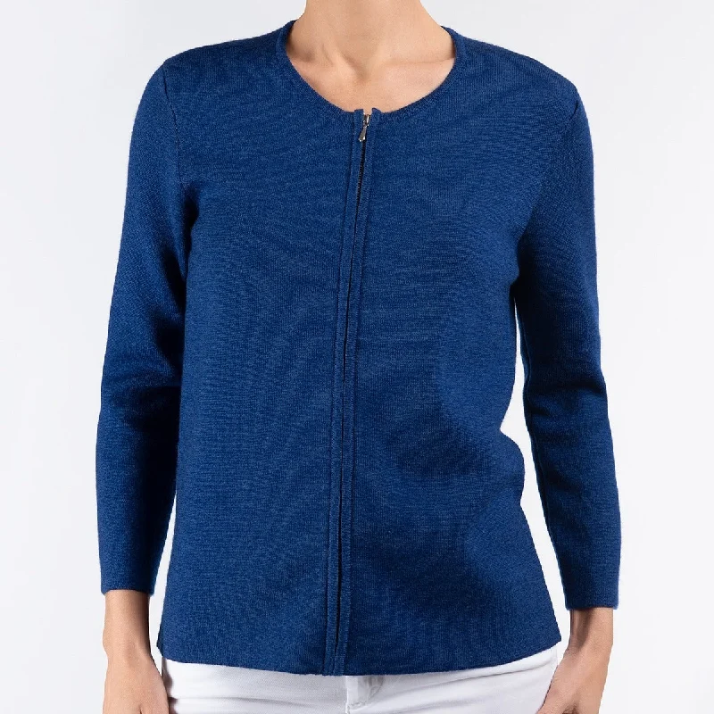 maternity women cardigan for expecting momsRound Neck Zip Cardigan in Sapphire