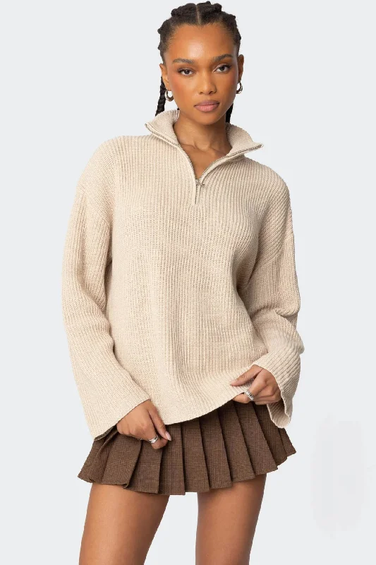 High - Low Hem Women's Cashmere - Blended SweatersAmour High Neck Oversized Zip Sweater High - Low Hem Women's Cashmere - Blended SweatersAmour High Neck Oversized Zip Sweater