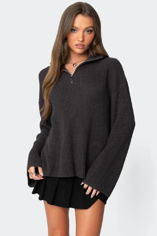 High - Low Hem Women's Cashmere - Blended SweatersAmour High Neck Oversized Zip Sweater High - Low Hem Women's Cashmere - Blended SweatersAmour High Neck Oversized Zip Sweater