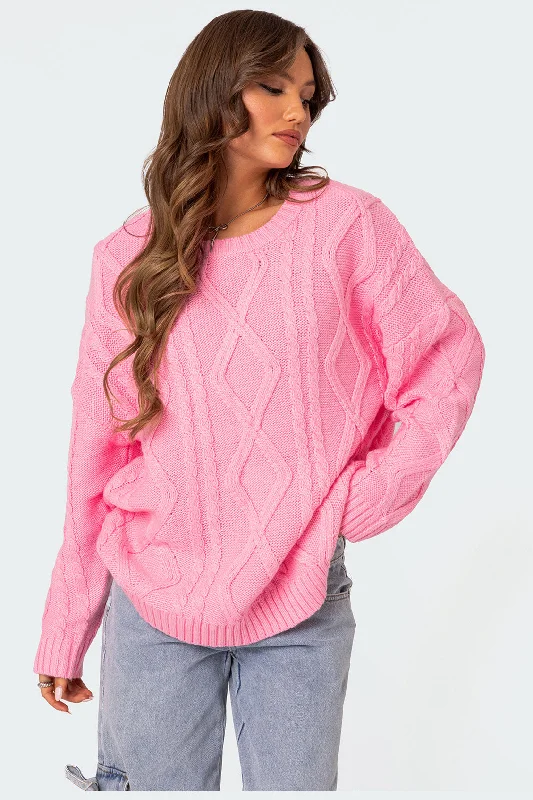 High - Low Hem Women's Cashmere - Blended SweatersKennedy Oversized Cable Knit Sweater High - Low Hem Women's Cashmere - Blended SweatersKennedy Oversized Cable Knit Sweater