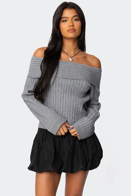 Plus Size Women's Oversized Chunky Knit SweatersBrandy Fold Over Ribbed Sweater