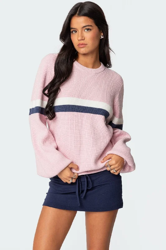 Plus Size Women's Oversized Chunky Knit SweatersNautical Striped Oversized Sweater