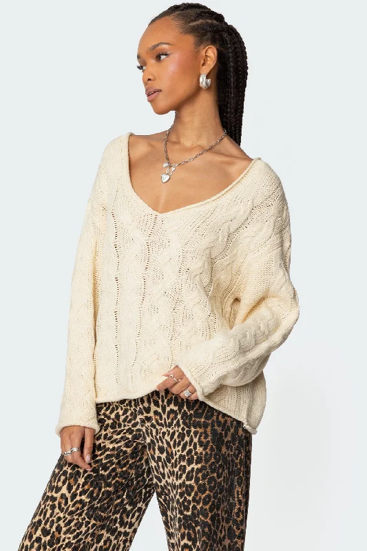 Tie - Front Women's Lambswool Sweaters in Pastel HuesInga Oversized Cable Knit Sweater Tie - Front Women's Lambswool Sweaters in Pastel HuesInga Oversized Cable Knit Sweater