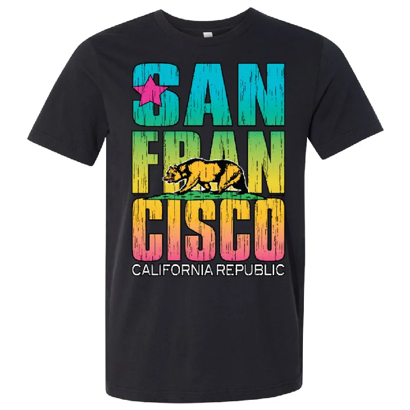 Floral Print Women T Shirt for a Feminine TouchSan Francisco California Neon Rainbow Asst Colors Mens Lightweight Fitted T-Shirt/tee Floral Print Women T Shirt for a Feminine TouchSan Francisco California Neon Rainbow Asst Colors Mens Lightweight Fitted T-Shirt/tee