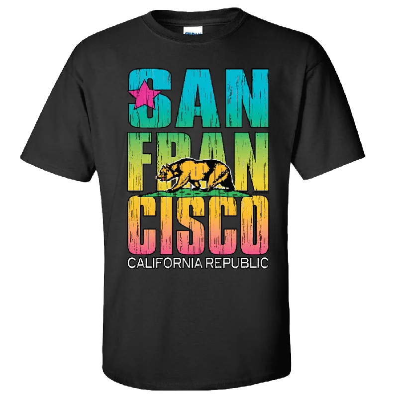 Pocketed Women T Shirt for Added FunctionalitySan Francisco California Neon Rainbow Asst Colors T-shirt/tee Pocketed Women T Shirt for Added FunctionalitySan Francisco California Neon Rainbow Asst Colors T-shirt/tee