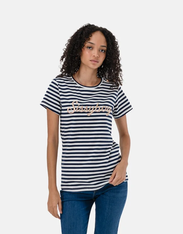 Distressed Women T Shirt with a Laid - Back AestheticSissy Boy Raised Embroidery T-Shirt Distressed Women T Shirt with a Laid - Back AestheticSissy Boy Raised Embroidery T-Shirt
