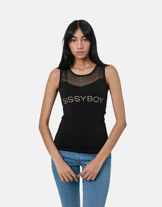 V - Neck Women T Shirt to Enhance the NecklineSissy Boy Sweetheart Neckline Bling Vest Blk V - Neck Women T Shirt to Enhance the NecklineSissy Boy Sweetheart Neckline Bling Vest Blk