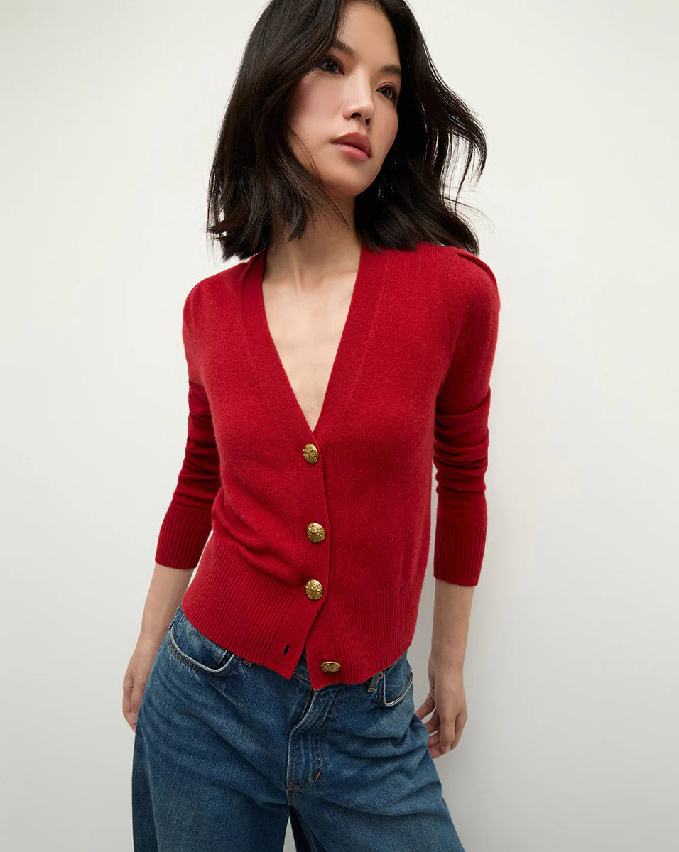 button down women cardigan with vintage buttonsSolene Cashmere Cardigan Crimson