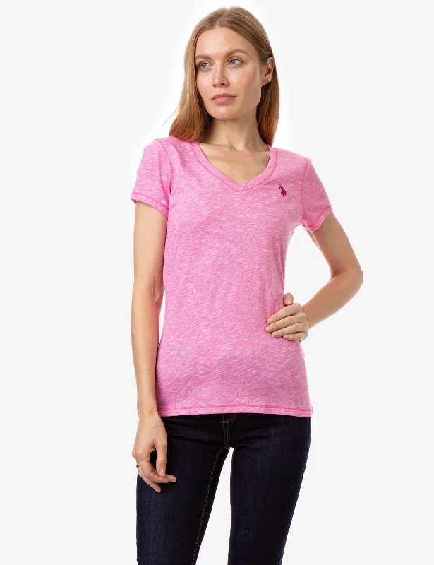 Organic Cotton Women T Shirt for Eco - Conscious WearersSPACE DYE V-NECK T-SHIRT