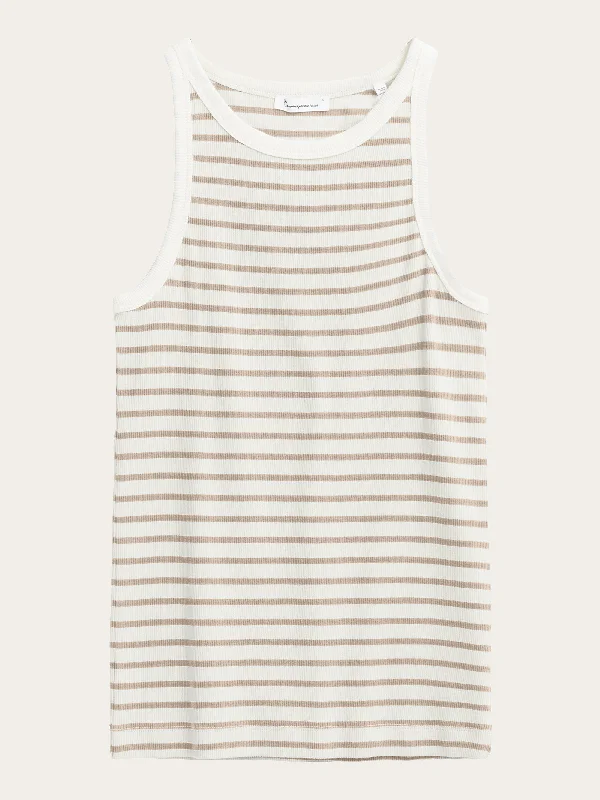 Embroidered Women T Shirt with Intricate DetailsStriped racer rib top - Beige stripe