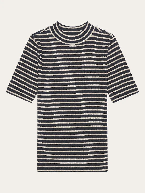 Graphic Print Women T Shirt for a Trendy StatementStriped rib high neck short sleeved - Stripe - navy Graphic Print Women T Shirt for a Trendy StatementStriped rib high neck short sleeved - Stripe - navy