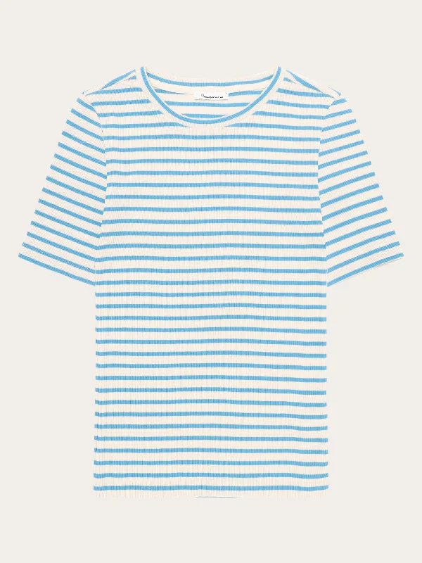 Ringer T Shirt Women with Retro - Inspired StripesStriped rib t-shirt - Blue stripe