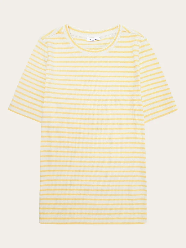 Tie - Dye Women T Shirt with a Bohemian VibeStriped rib t-shirt - Yellow stripe