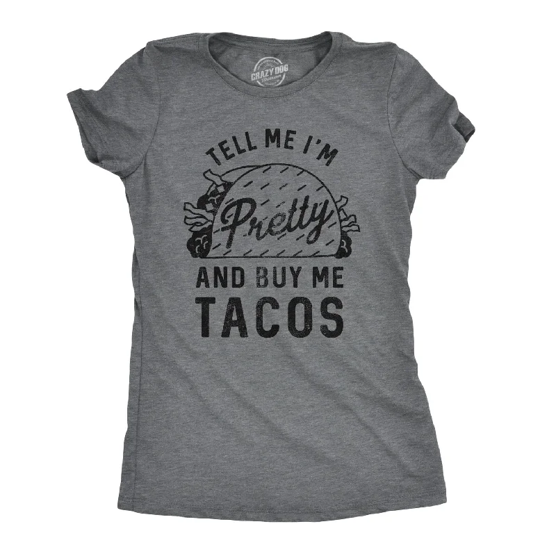 Ringer T Shirt Women with Retro - Inspired StripesTell Me I'm Pretty And Buy Me Tacos Women's T Shirt Ringer T Shirt Women with Retro - Inspired StripesTell Me I'm Pretty And Buy Me Tacos Women's T Shirt