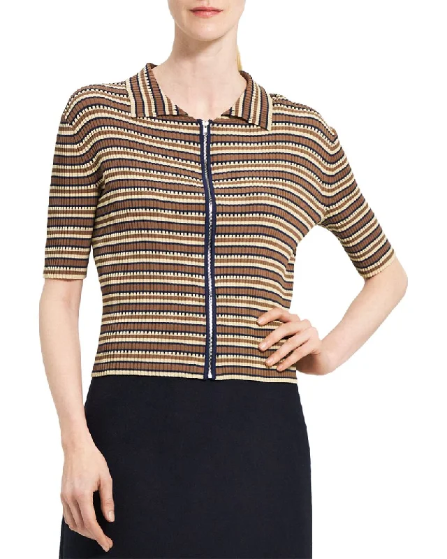 boyfriend style women cardigan for a relaxed fitTheory Striped Crop Zip Cardigan