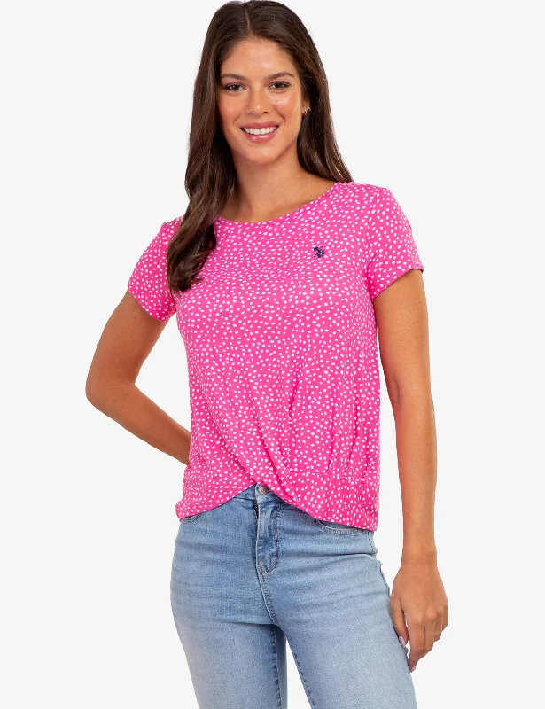 Floral Print Women T Shirt for a Feminine TouchTWIST FRONT CREW NECK T-SHIRT